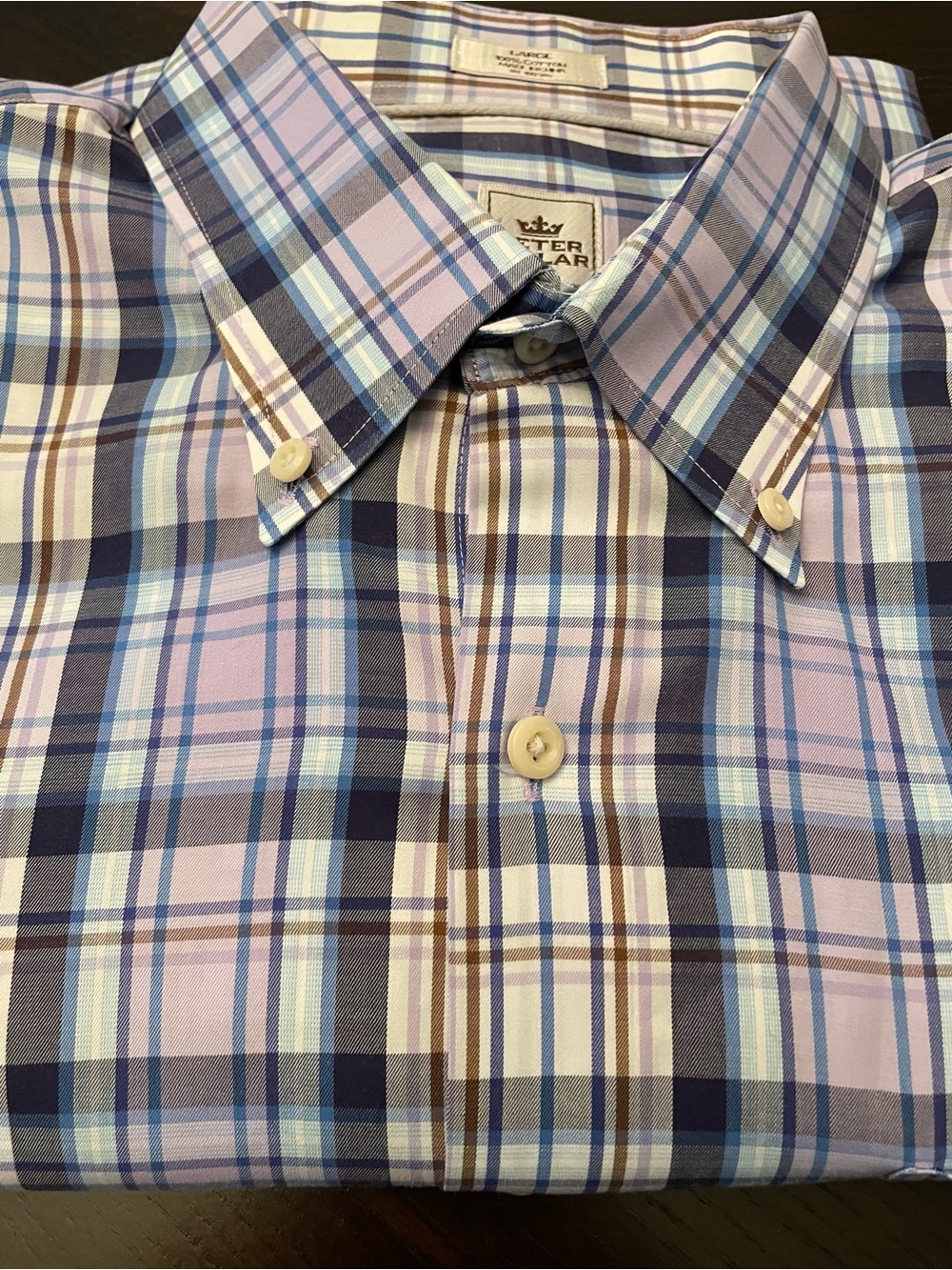 Peter Millar Men's Long Sleeve Button Down Purple Plaid Size L